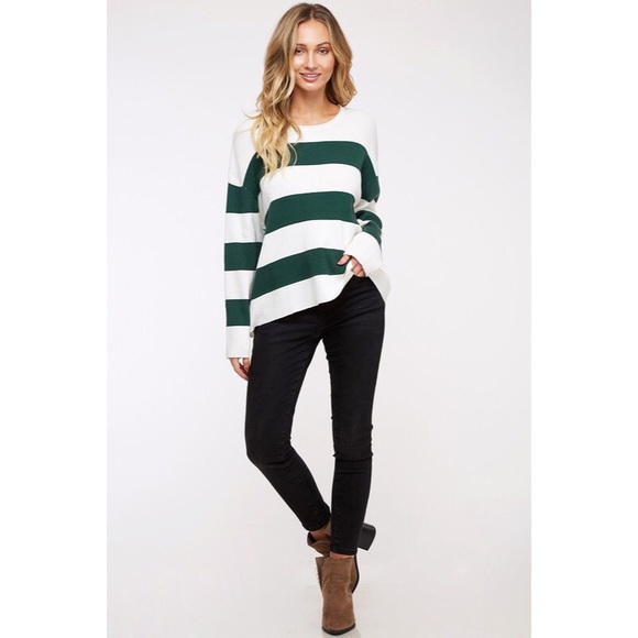 Astrid Striped Sweater - Green/Ivory - Picture 4 of 5
